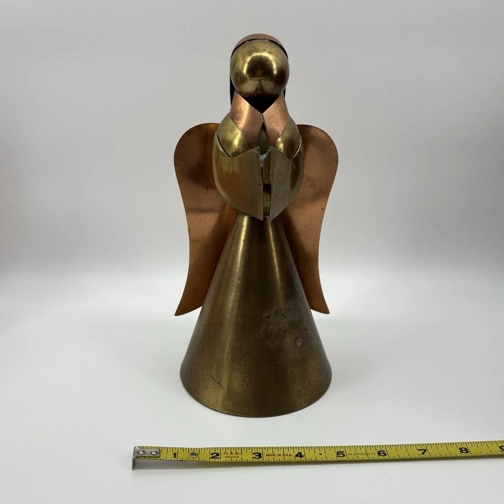 Vintage Mid‎ Century Brass & Copper Angel Christmas Candleholder 6